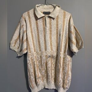 Vintage Pierre Cardin size M Beige Striped Polo Shirt short sleeve